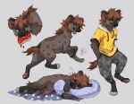  2021 4_fingers 4_toes anthro black_nose brown_hair clothed clothing digital_media_(artwork) eyebrows eyelashes feet feral fingers fur hair hi_res hoodie hyaenid male mammal reysifray smile solo spots spotted_body spotted_fur spotted_hyena toes topwear 