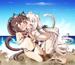  animal_ears artist_name bikini black_bikini blue_sky brown_hair cat_ears cat_tail chocola_(nekopara) closed_eyes cloud commentary_request commission dated day horizon nekopara ocean outdoors ponytail shell siblings side-tie_bikini sisters sky splashing stalkingp swimsuit tail untied untied_bikini vanilla_(nekopara) wardrobe_malfunction waves white_bikini white_hair yellow_eyes 