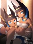  anbs-02 ancesra anthro anubis bandeau breasts canid canine canis clothing deity duo egyptian_mythology female gold_(metal) gold_jewelry hair hi_res jackal jewelry long_hair looking_at_viewer mammal middle_eastern_mythology mythology sitting smile topwear zenonzard 