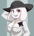  alcina_dimitrescu_(resident_evil) anthro big_breasts bovid breasts caprine clothing female fur goat hat headgear headwear hi_res huitu_c mammal mature_female oruchi-nadomitoresuku smile toriel undertale video_games white_body white_fur 