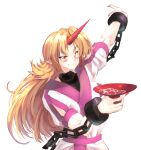  1girl alcohol blonde_hair chain cuffs horns hoshiguma_yuugi in_container oni pointy_ears red_eyes sake single_horn smile solo star_(symbol) strong sunyup touhou 