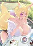  animal_ears breast_hold kitsune monobe no_bra open_shirt seifuku skirt_lift tail 