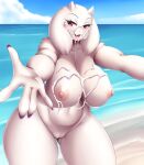  2020 after_sex anthro beach big_breasts blush bodily_fluids boss_monster bovid breasts caprine cum cum_on_breasts cum_on_face female fur genital_fluids genitals huge_breasts looking_at_viewer mammal mature_female mleonheart nipples nude open_mouth pussy seaside solo toriel undertale video_games white_body white_fur 