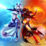  abluedeer anthro breasts clothing duo female fire hi_res ice 