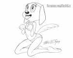  5:4 animated anthro begging begging_pose bikini brandy_and_mr._whiskers brandy_harrington canid canine clothing collar disney female kneeling mammal monochrome pose scificat short_playtime solo swimwear tailwag tongue tongue_out 