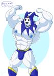  2021 abs absurd_res atlus bell big_muscles blue_clothing blue_hat blue_headwear blue_nipples blue_speedo blue_tongue blue_underwear bulge clothed clothing demon demon_humanoid dialogue english_text fangs fist flexing footwear front_view hat headgear headwear hi_res huge_muscles humanoid imp jack_frost_(megami_tensei) light_theme male megami_tensei muscular muscular_humanoid muscular_male nipples noseless open_mouth pecs profanity raised_arms simple_background speedo standing swimwear teeth text the_purple_wolf_guy tongue topless underwear video_games white_background white_body 
