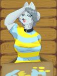  3:4 anthro breasts canid canine clothed clothing felid feline furonmybackfurs hair mammal tem temmie_(undertale) undertale video_games white_body 