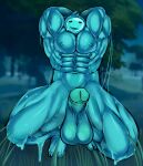  2021 abs balls big_balls big_muscles black_eyes blue_balls blue_body blue_glans blue_nipples blue_penis blue_theme blush bodily_fluids epic_games erection flexing fortnite genitals glans glistening glistening_body goo_creature goo_humanoid hands_behind_head hi_res humanoid humanoid_genitalia humanoid_penis looking_at_viewer male muscular muscular_humanoid muscular_male navel nipples not_furry nude open_mouth pecs penis rippley solo spread_legs spreading sweat video_games yoruunsfw 