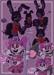  ! &lt;/3 &lt;3 &lt;3_cheeks &lt;3_eyes ... 2021 :d ? aiming aiming_weapon animatronic anthro big_ears big_hair black_heart_bonnie_(fnaf) bluberry712 blush bodily_fluids bonnie_(fnaf) bottomwear bow_(weapon) bow_tie circus_baby_(fnaf) clothing clown cowlick cracked_face dialogue duo eyelashes fan_(disambiguation) feathers female five_nights_at_freddy&#039;s five_nights_at_freddy&#039;s_ar gesture grey_body grey_feathers grey_wings hair half-closed_eyes hand_heart hand_on_face hand_on_head happy heartsick_baby_(fnaf) hi_res holidays humanoid lagomorph leporid long_ears long_hair looking_aside looking_away looking_down looking_up machine male mammal multicolored_body narrowed_eyes open_mouth pigtails pink_body pseudo_clothing purple_background purple_body purple_hair rabbit raised_arm ranged_weapon red_body red_eyes robot shirt shy simple_background skirt smile sparkles speech_bubble standing sweat teeth topwear torn_arm torn_body torn_face two_tone_body valentine&#039;s_day video_games weapon wings 