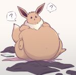  ? belly brown_body brown_fur chubby_cheeks clothing eevee feral fur furkelpu hi_res male navel neck_tuft nintendo obese obese_feral obese_male overweight overweight_feral overweight_male pok&eacute;mon pok&eacute;mon_(species) purple_eyes questioning solo tan_body tan_fur transformation tuft video_games 