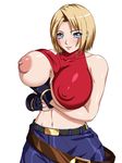  areolae blonde_hair blue_eyes blue_mary breast_lift breast_slip breasts fatal_fury halterneck huge_breasts nipples one_breast_out shirt_lift short_hair snk solo the_king_of_fighters water_beryl 