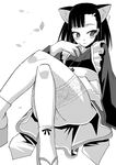  animal_ears cat_ears crossed_legs greyscale japanese_clothes mahou_sensei_negima! monochrome sakurazaki_setsuna sitting solo thighhighs utamaro 