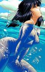  bishoujo_senshi_sailor_moon breasts female jpeg_artifacts nipples nude outdoors ribbon short_hair sky solo tomoe_hotaru water 