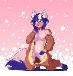  2019 anthro breasts cat catsy cervine chocker clothing digital_media_(artwork) feline female fur hair hi_res mammal nipples nude pajamas simple_background solo teddybeer0525 