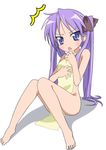  barefoot feet hiiragi_kagami lucky_star nude purple_hair solo tonbo towel 