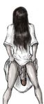  1girl futanari penis simple_background solo the_ring yamamura_sadako 