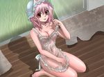  apron female hat naked_apron pink_hair red_eyes saigyouji_yuyuko see-through short_hair solo touhou 