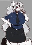  anthro big_breasts breasts canid canid_demon clothing demon eyewear female glasses hellhound helluva_boss hi_res huge_breasts looking_at_viewer loona_(vivzmind) mammal solo the_dogsmith 