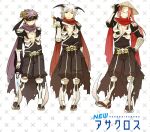  3boys armor armored_boots assassin_cross_(ragnarok_online) bangs black_blindfold black_cape black_pants black_shirt blindfold boots cape closed_mouth commentary_request dagger demon_wings full_body gauntlets hat holding holding_dagger holding_weapon horns jamadhar long_hair looking_at_viewer male_focus mask multiple_boys negi_mugiya open_clothes open_shirt pants pauldrons purple_hair purple_scarf ragnarok_online red_hair red_scarf rice_hat scarf shirt short_hair shoulder_armor skull smile torn_cape torn_clothes torn_scarf waist_cape weapon white_hair wings 