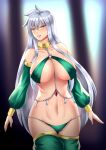  1girl bare_shoulders bound brainwashing breasts chain collar genderswap genderswap_(mtf) haryudanto heart heart-shaped_pupils high_school_dxd hypnosis large_breasts long_hair looking_at_viewer mind_control navel silver_hair slave smile symbol-shaped_pupils thighhighs vali_lucifer 