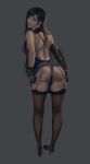  1girl absurdres ass ass_grab backless_dress backless_outfit bed black_hair black_panties blonde_hair crotch_rub dress elbow_gloves erection erection_under_clothes final_fantasy final_fantasy_vii final_fantasy_vii_remake fingerless_gloves garter_straps gloves grabbing_own_ass highres janggun leaning_forward looking_back panties parted_lips photoshop_(medium) presenting purple_dress spiked_hair spread_ass sweat thighhighs thong tifa_lockhart underwear 