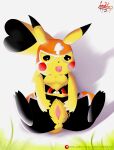  absurd_res anthro anus black_body black_fur breasts brown_eyes butt cleft_tail clothing cosplay cosplay_pikachu_(character) cosplay_pikachu_(costume) costume dark_body dark_fur detailed_background edit female fur genitals hi_res leokato mammal mask nintendo patreon pikachu pikachu_libre pok&eacute;mon pok&eacute;mon_(species) pussy red_body red_fur simple_background solo spread_butt spread_pussy spreading standing tongue video_games white_background yellow_body yellow_fur 