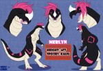  absurd_res black_body blue_background claws english_text full-length_portrait hair headshot hi_res horn kaiju marykimer model_sheet multicolored_body pink_eyes pink_hair portrait scales signature simple_background solo text white_body white_scales 