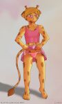  abs absurd_res anthro athletic blonde_hair blue_eyes blush brown_body brown_fur bulge clothing eyewear feet fur giraffe giraffe_(character) giraffid glasses graham_(artist) hair hi_res horn humanoid_feet looking_at_viewer male mammal orange_body orange_fur ossicone panties panties_bulge pink_clothing pink_panties pink_shirt pink_topwear pink_underwear shirt signature simple_background smile solo spots topwear underwear yellow_body yellow_fur 