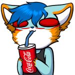  1:1 alpha_channel anthro arctic_wolf beverage big_eyes black_clothing black_shirt black_tank_top black_topwear blue_hair canid canine canis chibi clothing coca-cola drinking ears_down falcon_woodwere hair low_res male mammal pivoted_ears shirt sipping soda solo straw tank_top topwear wolf xxtwilightlightxx 