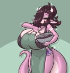  anthro apron big_breasts breasts cleavage clothed clothing dragon female hi_res huge_breasts limebreaker rose_(limebreaker) solo thick_thighs wide_hips 
