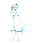  absurd_res ambiguous_gender anthro blue_eyes blue_sclera canid canine canis clothing fluffy fluffy_tail fur hi_res mammal markings markings_(fur) paws simple_background smile snoiifoxxo solo white_background white_body white_fur wolf 
