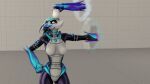  16:9 2021 3d_(artwork) alien alilkira android anthro biyemorph black_body black_scales blue_body blue_eyes blue_scales breasts cup digital_media_(artwork) female grey_body grey_scales hair hi_res horn interdimensional_portal looking_at_viewer machine multicolored_body multicolored_scales robot scales scalie simple_background solo tea_cup warfaremachine white_hair widescreen 