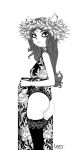 2020 anthro black_and_white butt cartoon_hangover claire_(the_summoning) clothing dress ear_piercing felid feline female flower flower_crown hi_res inverted_pentagram legwear looking_at_viewer ltstry mammal monochrome notched_ear panties piercing plant solo the_summoning thigh_highs underwear 