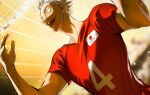  1boy :d absurdres bokuto_koutarou haikyuu!! highres hiromu_0811 huge_filesize looking_away male_focus open_mouth short_hair silver_hair smile solo sportswear volleyball_uniform yellow_eyes 