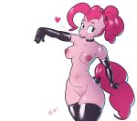  &lt;3 anthro anthrofied areola armwear blue_eyes bluecoffeedog breasts clothing collar elbow_gloves equid equine female friendship_is_magic fur genitals gloves hair handwear hasbro hi_res horse legwear mammal my_little_pony nipples pink_body pink_fur pink_hair pinkie_pie_(mlp) pony ponytail pose pussy simple_background solo stockings tail_wraps tongue tongue_out white_background wraps 