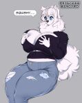  absurd_res anthro big_breasts breasts canid canine canis cleavage clothed clothing cumu domestic_dog eyewear female glasses hi_res holding_breast huge_breasts mammal princess_samoyed solo thick_thighs wide_hips 