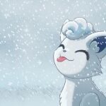  1:1 2021 alolan_vulpix ambiguous_gender canid canine chest_tuft digital_media_(artwork) eyes_closed feral fluffy fog fur hair mammal nintendo pok&eacute;mon pok&eacute;mon_(species) regional_form_(pok&eacute;mon) signature simple_background smile snow snowflake snowing solo sweetreat tongue tongue_out tuft video_games white_body white_fur 