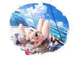  animal anthropomorphism azur_lane barefoot bikini bird camera clouds flowers gray_hair long_hair manjuu_(azur_lane) sky sunglasses swimsuit vittorio_veneto_(azur_lane) water yunsang 