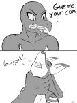  abyss_(jeffthehusky) angry anthro asphyxiation chest_tuft choking comic dialogue duo female hi_res humor jeffthehusky lucario lucas_arynn male meme monochrome nintendo pok&eacute;mon pok&eacute;mon_(species) salazzle tuft video_games yelling 