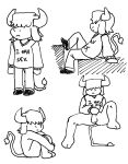  anthro balls bottomwear bovid bovine cattle clothing cowandbun digital_media_(artwork) eyes_covered footwear genitals hair hair_over_eye hair_over_eyes hi_res holding_penis horn male mammal marshal_(cowandbun) monochrome nude one_eye_obstructed pants penis raised_leg shoes sitting sketch solo standing sweater tail_tuft text text_on_clothing text_on_topwear topwear tuft 