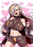  1girl breasts covered_nipples earrings hair_over_one_eye jewelry large_breasts long_hair looking_at_viewer meika_channel mole multicolored_hair navel open_mouth silver_hair smile solo streaked_hair tukiwani utai_meika virtual_youtuber 