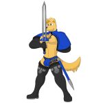  anthro balls_outline bird_dog boots briefs bulge canid canine canis clothed clothing domestic_dog footwear fur genital_outline golden_retriever hair hunting_dog jewelry male mammal melee_weapon muscular necklace notkastar pecs penis_outline retriever solo sword templar underwear weapon 