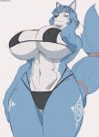  2021 anthro bedroom_eyes belly big_breasts bikini black_nose blue_body blue_eyes blue_fur blue_hair breasts canid canine clothed clothing curvy_figure digital_media_(artwork) dipstick_tail eyebrows eyelashes female fluffy fluffy_tail fox fur hair half-closed_eyes hand_on_hair hi_res huge_breasts krystal lemonbizate_(artist) low-angle_view mammal multicolored_body multicolored_fur multicolored_tail narrowed_eyes navel nintendo seductive short_hair signature smile solo star_fox swimwear tailband thick_thighs video_games white_belly white_body white_fur wide_hips 