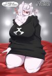  absurd_res big_breasts blush breasts canid canine canis cleavage clothed clothing cumu domestic_dog eyewear female glasses hi_res hoodie huge_breasts mammal princess_samoyed solo thick_thighs topwear 