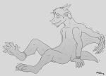  absurd_res anklet anthro balls bracelet digitigrade dragon foot_focus genitals growth hi_res horn human humanoid_pointy_ears jewelry kulbara kulbara_(character) male mammal mid_transformation nude sitting snout solo tail_growth thick_tail tongue tongue_out transformation wings 