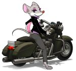  2021 anthro armor butt centinel303 eyeshadow female geronimo_stilton_(series) headgear helmet looking_back makeup mammal motorcycle mouse murid murine rodent simple_background thea_stilton vehicle white_background 