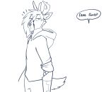  absurd_res anthro antlers cervid cervine clothed clothing cybernetic_arm cybernetic_limb cybernetics fluffy fully_clothed hi_res hoodie horn machine male mammal red_(topazknight) sketch solo speech_bubble text topazknight topwear 