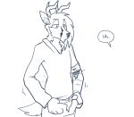 absurd_res anthro antlers cervid cervine clothed clothing cybernetic_arm cybernetic_limb cybernetics fluffy fully_clothed hi_res hoodie horn machine male mammal red_(topazknight) removing_pants sketch solo topazknight topwear 