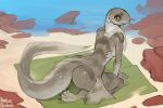  anthro arbuzbudesh beach breasts butt catfish claws feet female fin fish gills grey_body grey_eyes long_tail marine monster_girl_(genre) non-mammal_breasts nude seaside solo toe_claws toes 