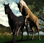  3d_(artwork) all_fours anal anal_penetration animal_genitalia animal_penis anthro balls big_penis black_body brown_body digital_media_(artwork) duo equid equine equine_penis erection feral from_behind_position genitals horse long_penis male male/male male_penetrated male_penetrating male_penetrating_male mammal penetration penis posallion sex 